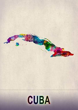 Cuba Map in Watercolor