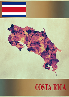 Costa Rica Map with Flag