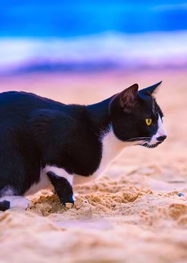 Cat Sitting On The Beach