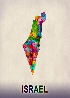 Israel Map in Watercolor