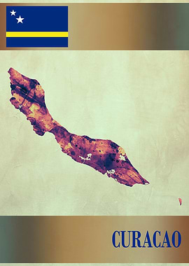 Curacao Map with Flag