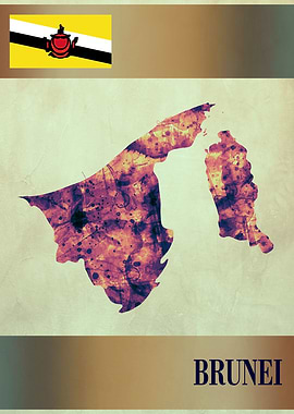 Brunei Map with Flag