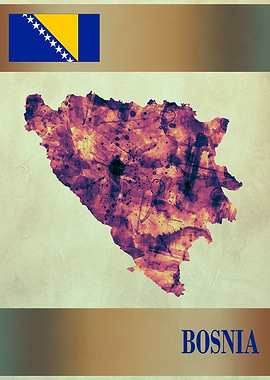 Bosnia Map with Flag
