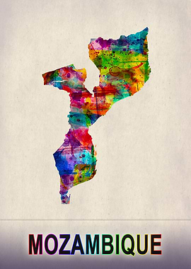 Mozambique Map Watercolor