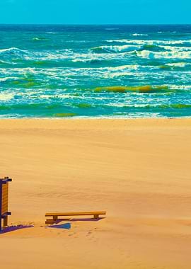 Deserted Beach Bench On Th