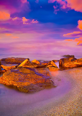 Beautiful Sunset Over Rock