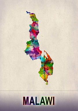 Malawi Map in Watercolor