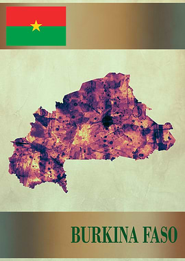Burkina Faso Map with Flag