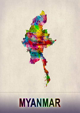 Myanmar Map in Watercolor