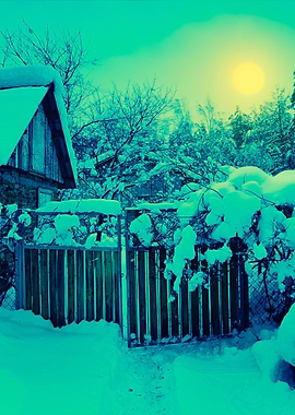 Night Rural Snowy Landscap