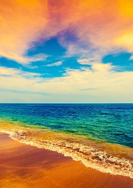Deserted Beach With Cloudy