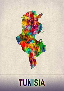 Tunisia Map in Watercolor