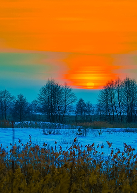 Magic Winter Sunset Over S