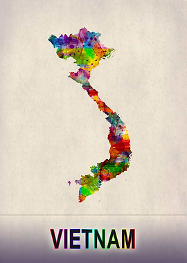 Vietnam Map in Watercolor