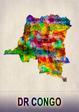 DR Congo Map in Watercolor