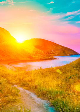 Sunset Over A Rocky Coast