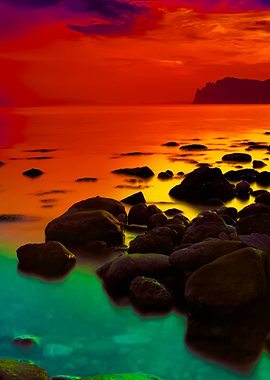 Sunset Over Rocky Coast