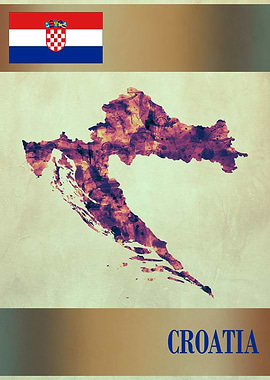 Croatia Map with Flag