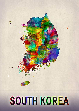 South Korea Map Watercolor