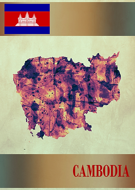 Cambodia Map with Flag