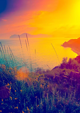 Beautiful Sunset Over Rock