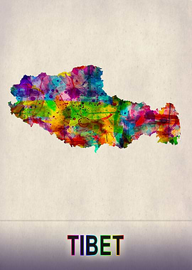 Tibet Map in Watercolor