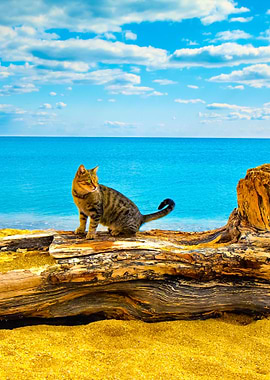 Cat Sitting On A Snag At T