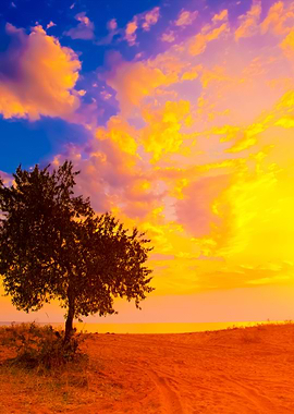 Alone Tree On The Beach At