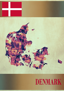 Denmark Map with Flag