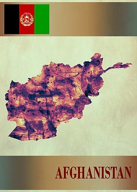 Afghanistan Map with Flag