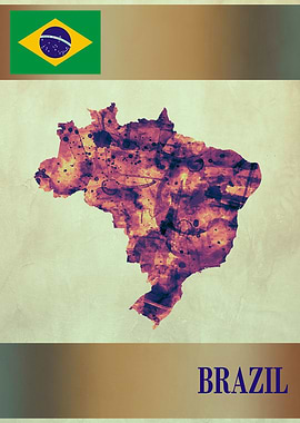 Brazil Map with Flag