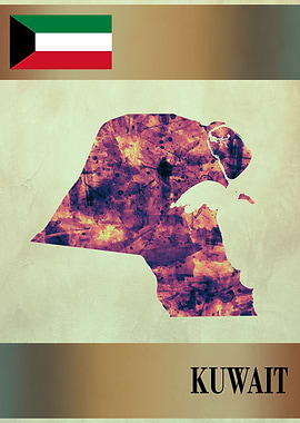 Kuwait Map with Flag
