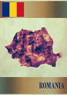 Romania Map with Flag