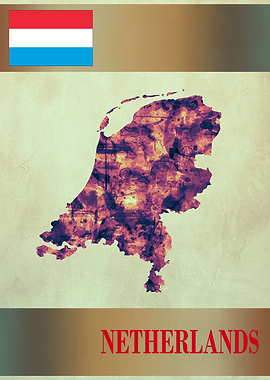 Netherlands Map with Flag