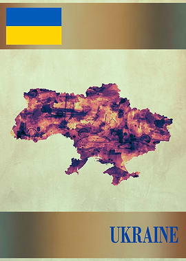 Ukraine Map with Flag