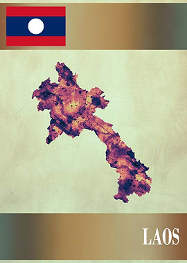 Laos Map with Flag