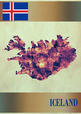 Iceland Map with Flag