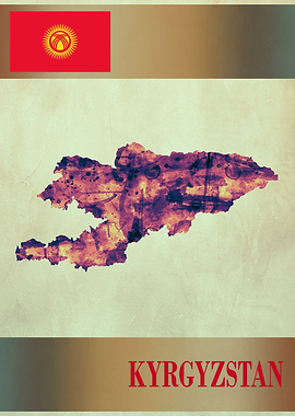 Kyrgyzstan Map with Flag