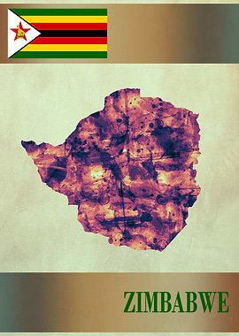 Zimbabwe Map with Flag