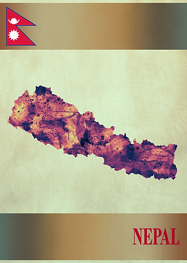 Nepal Map with Flag