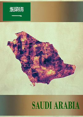 Saudi Arabia Map with Flag