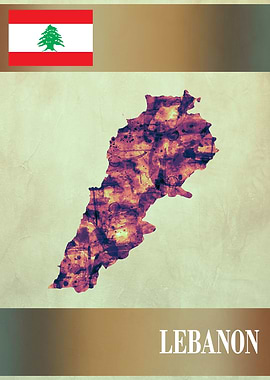 Lebanon Map with Flag