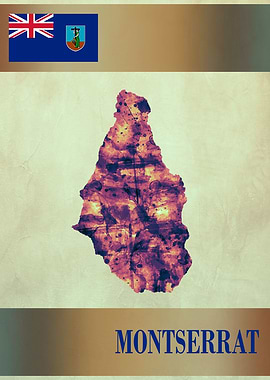 Montserrat Map with Flag