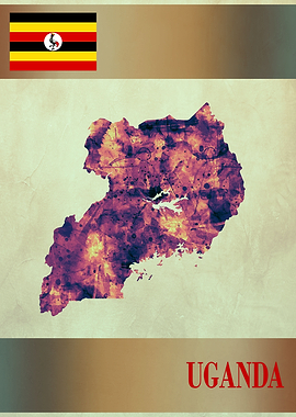 Uganda Map with Flag