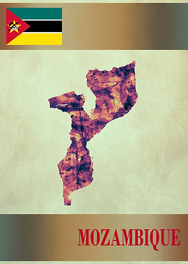 Mozambique Map with Flag