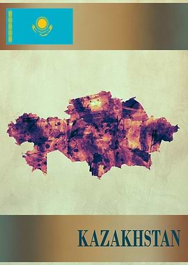 Kazakhstan Map with Flag