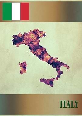 Italy Map with Flag