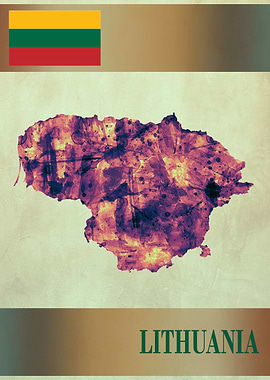 Lithuania Map with Flag