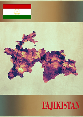Tajikistan Map with Flag