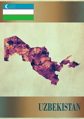 Uzbekistan Map with Flag